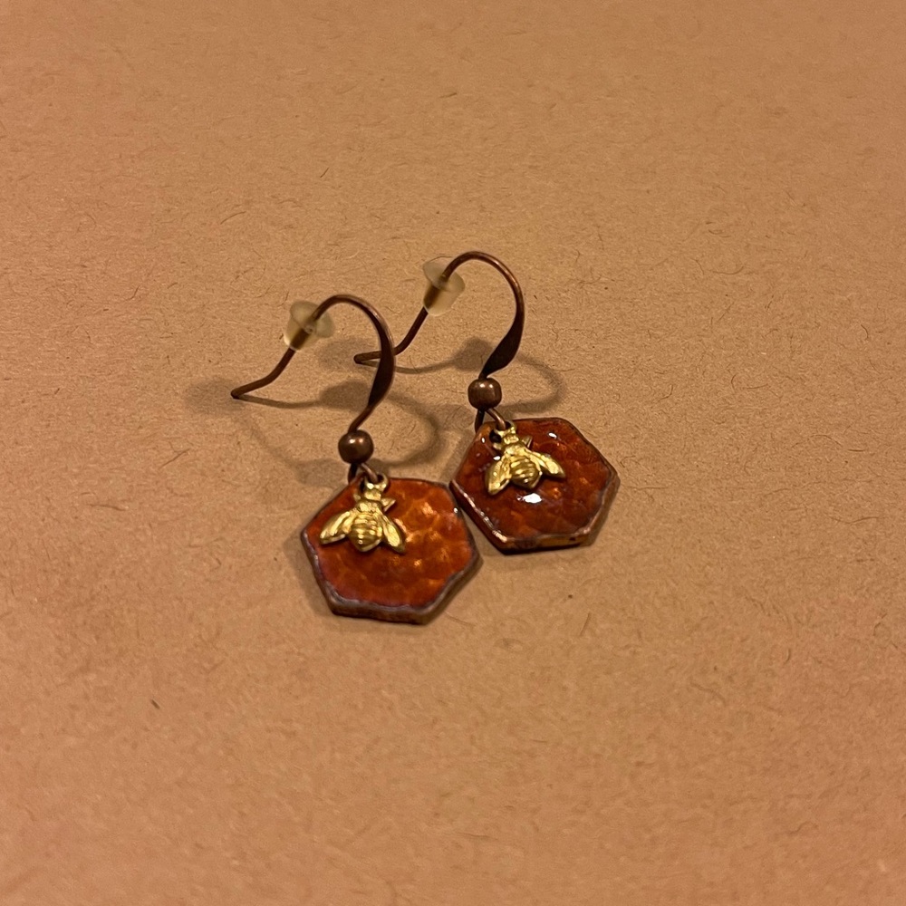 Bronze Etsy Dangle / Drop Bee and Honey Earrings